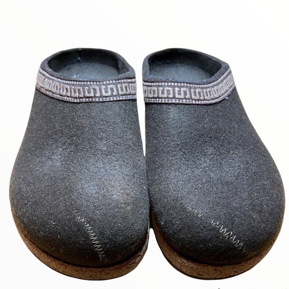 Haflinger grizzly classic mule clog Aztec wool cork 6.5 guc brown